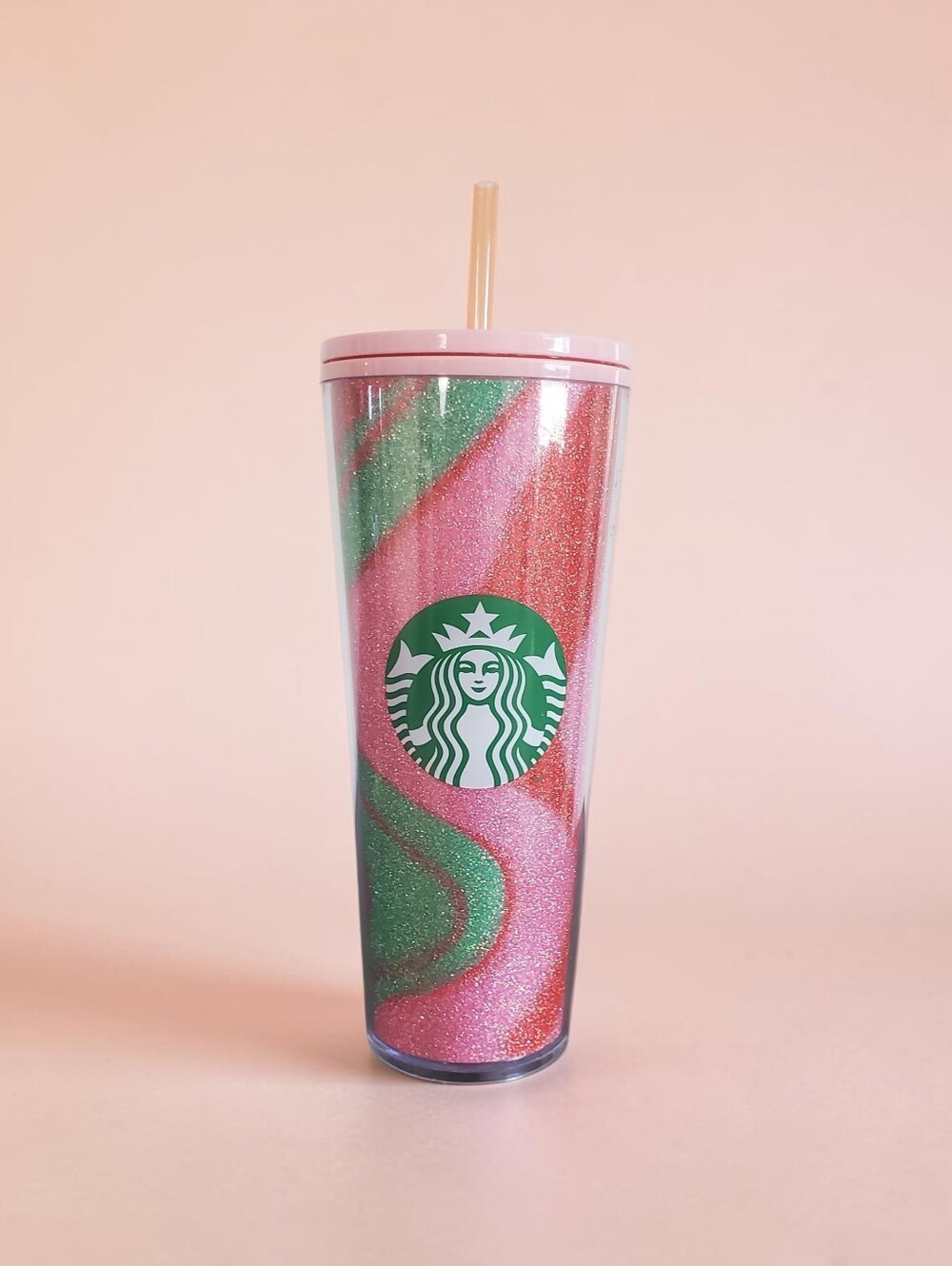 Starbucks Holiday 2020 Pink & Green Glitter Swirl Cup Venti 24oz  Christmas